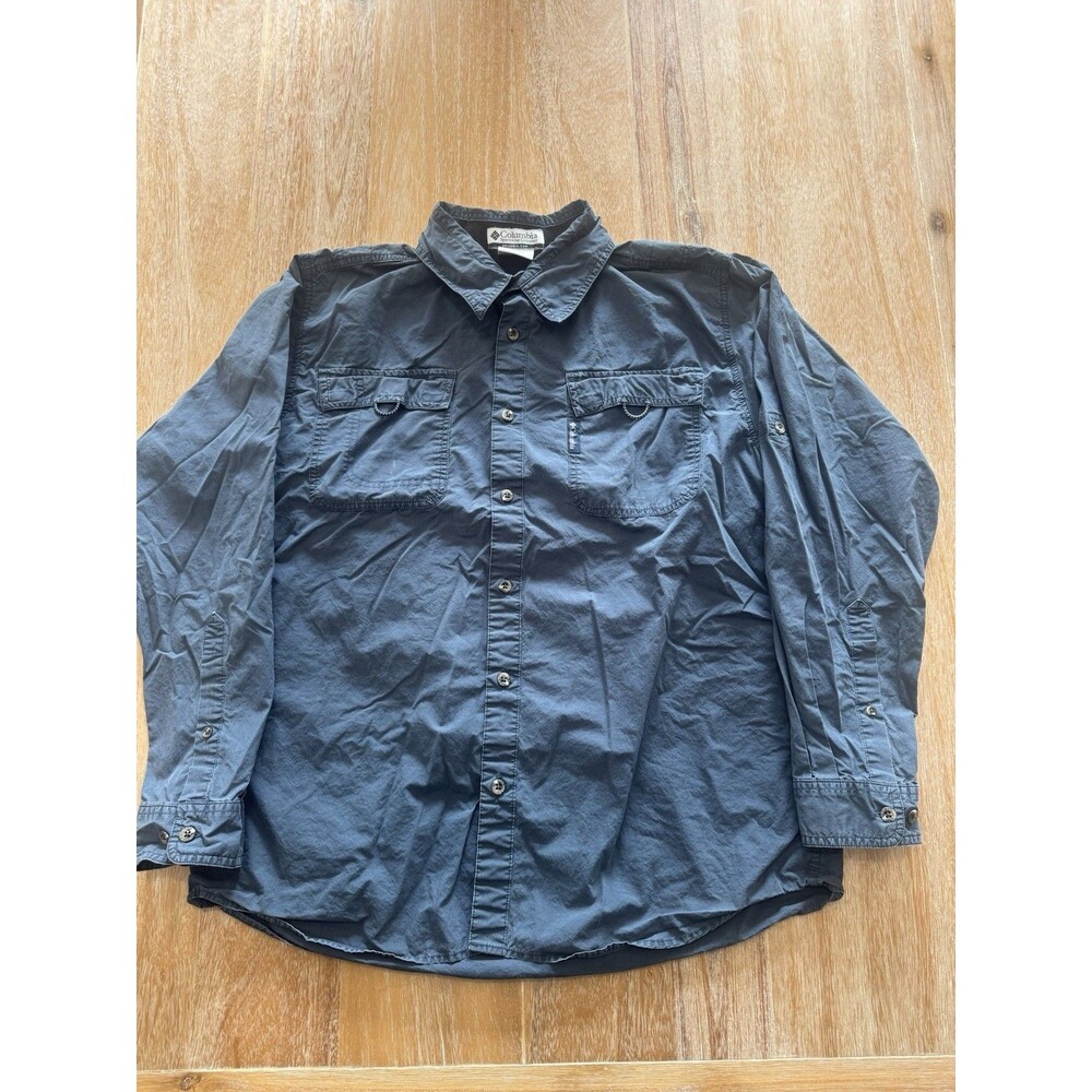 Columbia Skid Trail Long Sleeve Shirt Men's L Blue Vented Utility Cotton AM7110